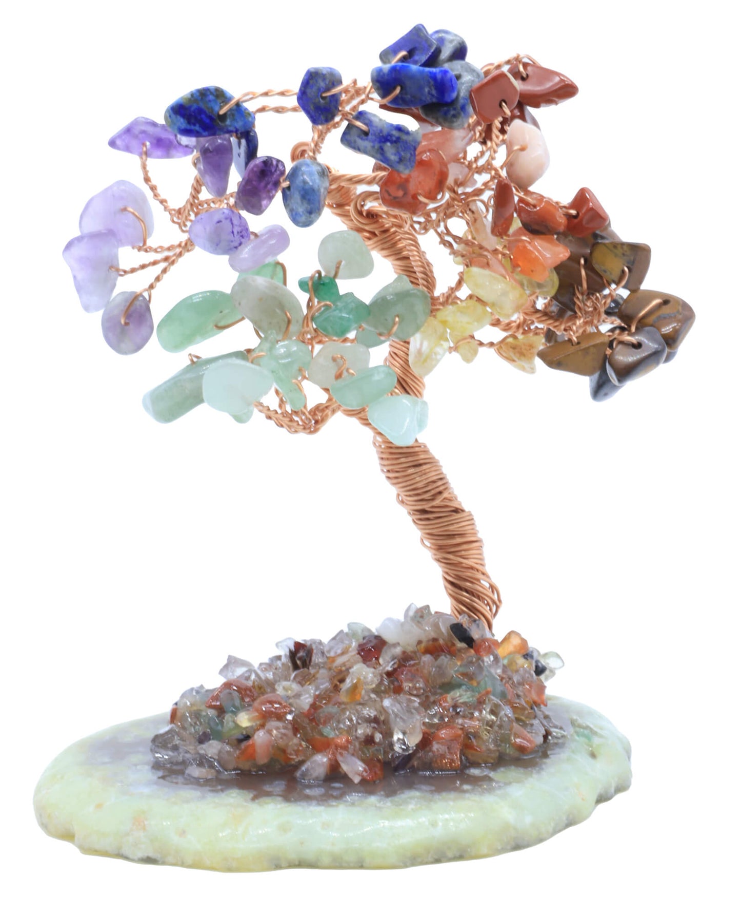 Arbre du Bonheur 7 Chakras sur Tranche Agate 12cm
